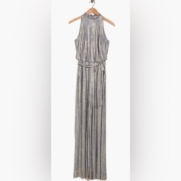 Vince Camuto Belted Wide-leg Metallic Jumpsuit - Picture 3 of 5